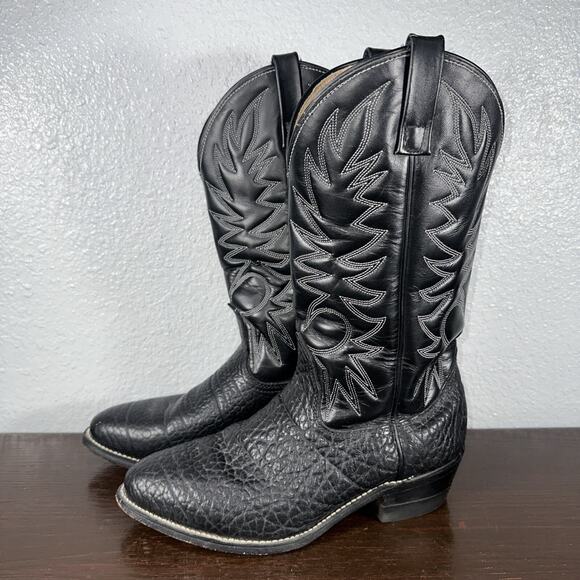 VTG Palomino 932 Black Mens Size 9 EE Leather USA Western Cowboy Boots Shoes